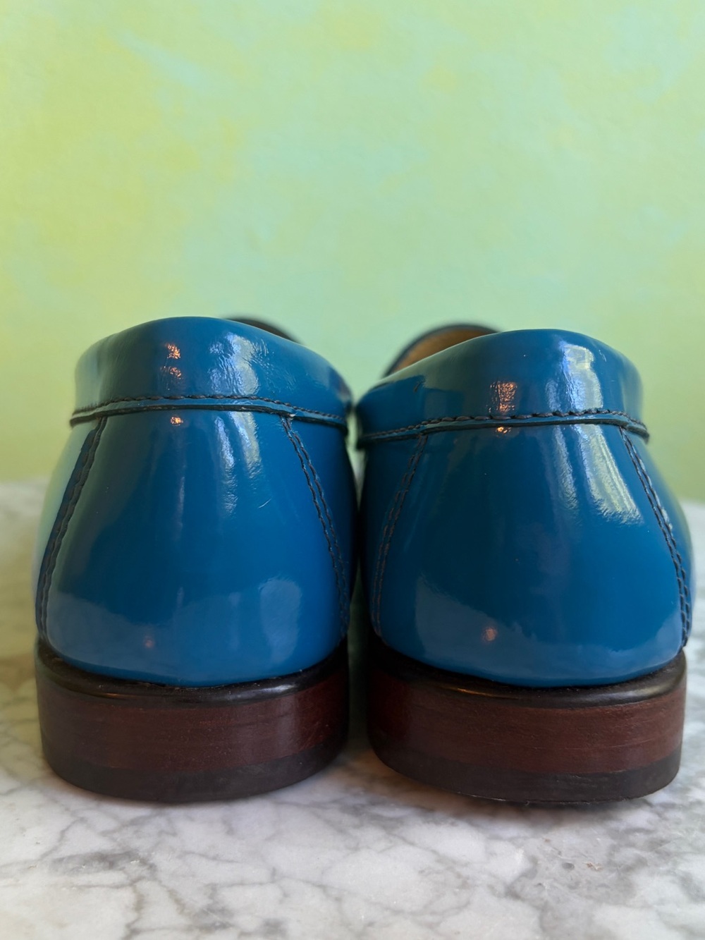 Cerulean Blue Patent Leather Bass Weejuns Penny Loafers, Size 8M - Picture 6 of 10